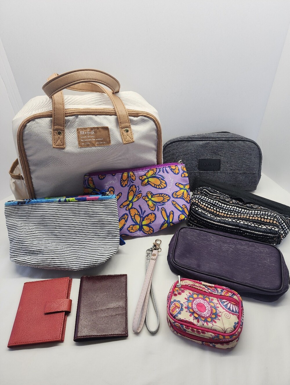 11pc Bag Set - Lunch, Cosmetic, Billfolds, wristlet straps